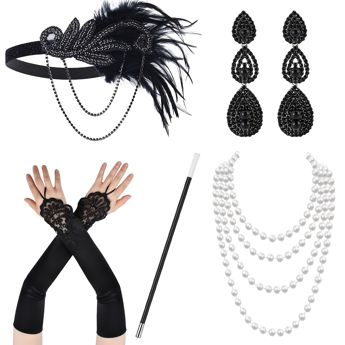 Donna Anni '20 Flapper Gatsby Set Accessori 5 Pezzi Piume - Temu Switzerland