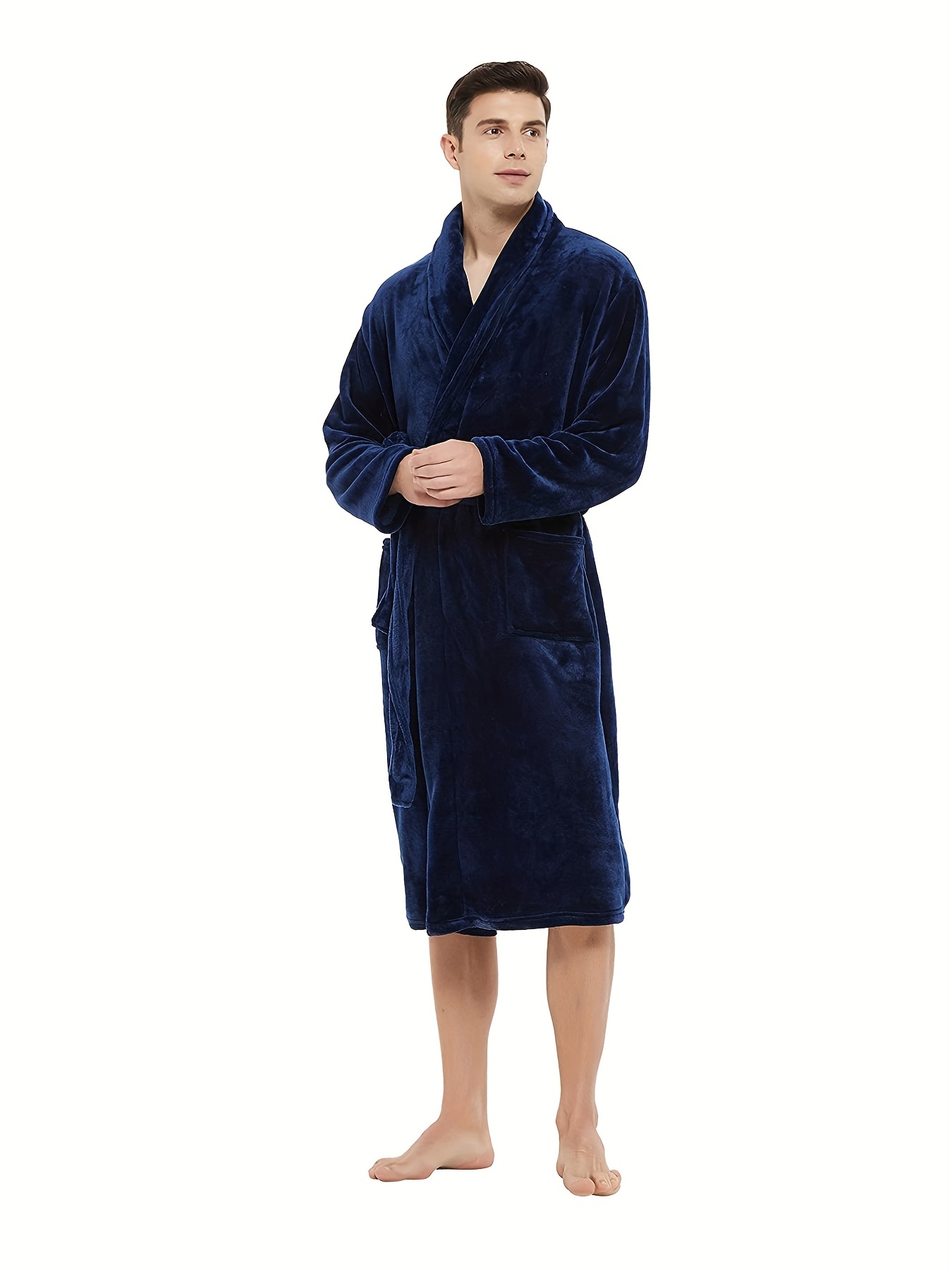Men's Trendy Soft Comfy Plain Color Robe For Home Pajamas Wear Night-robe  Sets After A Bath