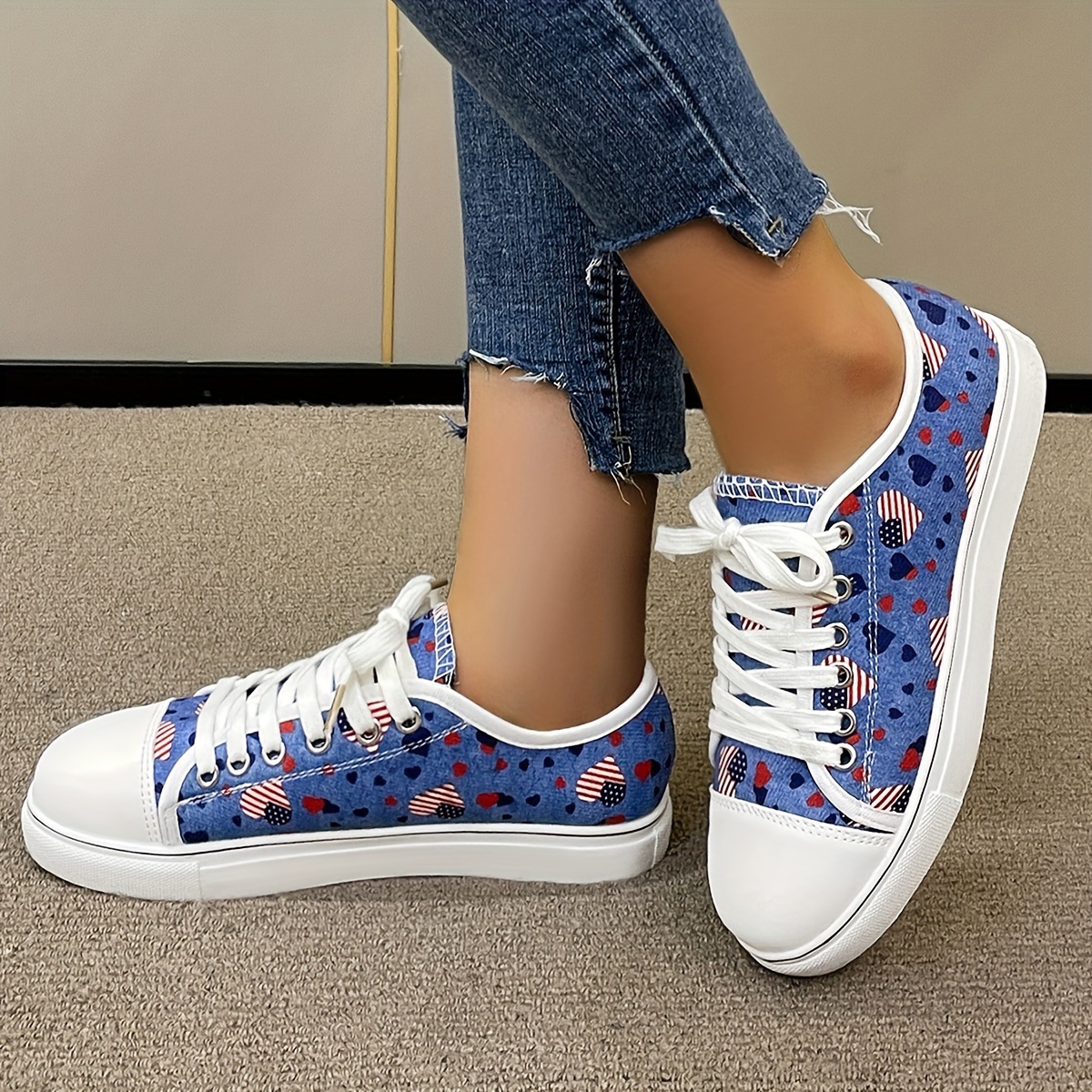 Womens American Flag Heart Pattern Canvas Shoes Casual Lace - Temu ...