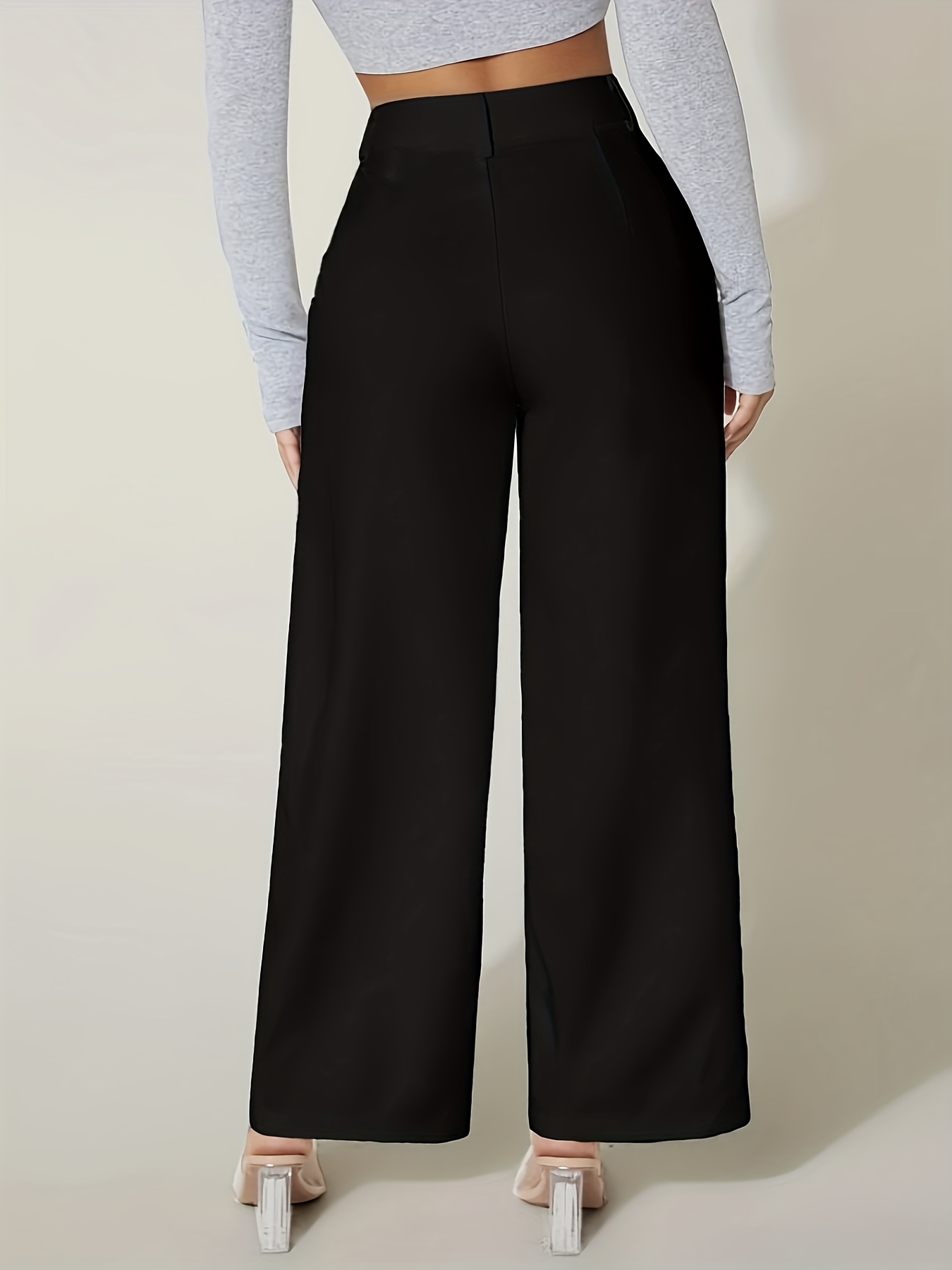 Solid High Waist Slim Trouser Elegant Pocket Pants Work - Temu