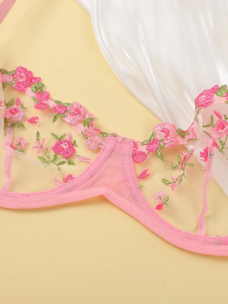 floral embroidery lingerie set mesh unlined bra thong womens sexy lingerie underwear details 24