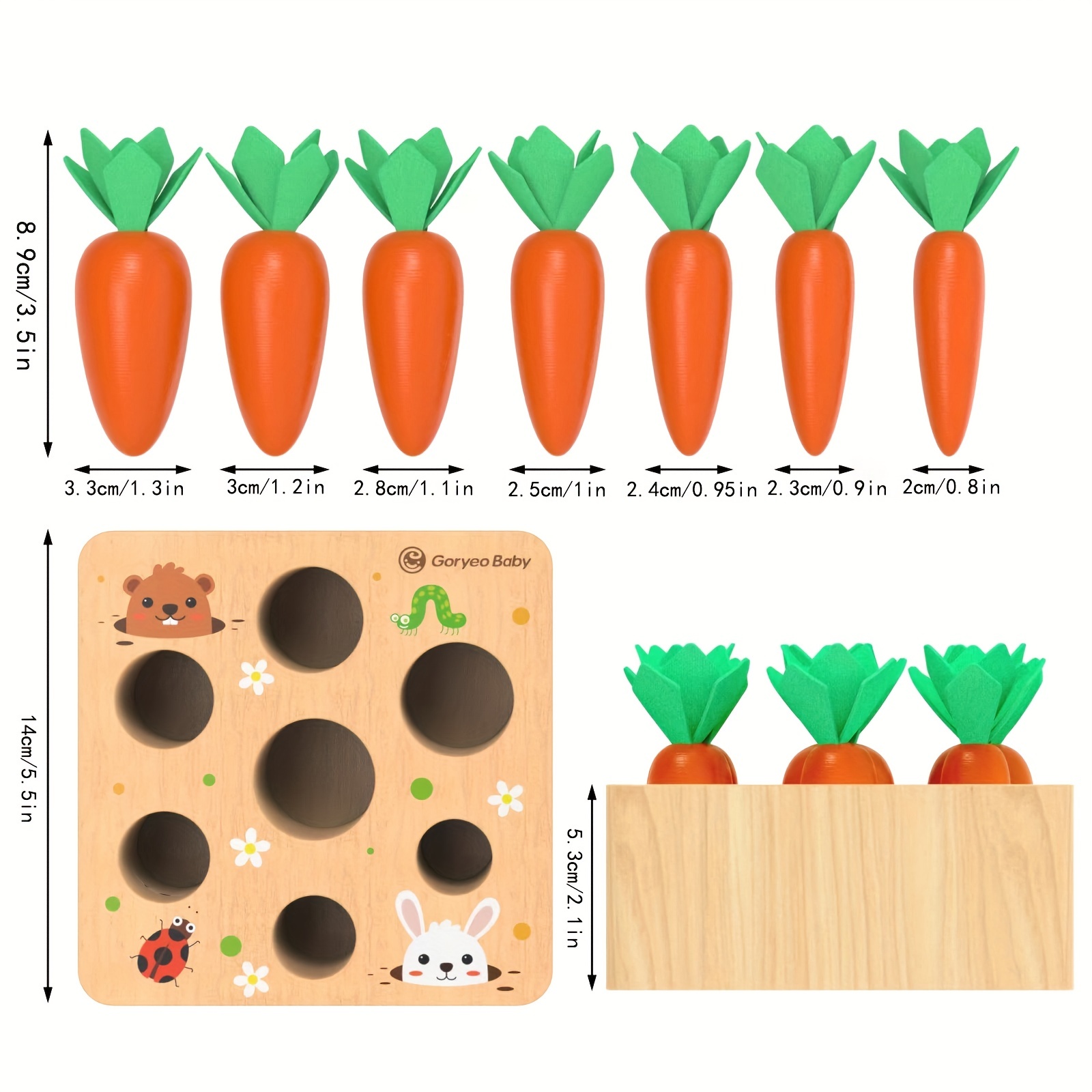 Juguetes Montessori de madera para regalos de bebé de 1, 2, 3 años, caja de  kit de juego incluye juegos de cosecha de zanahorias, caja de monedas