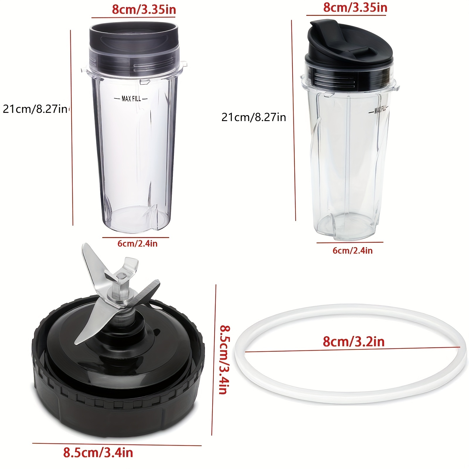 Ninja Blender Cups and Ninja Blade 6 Fin Blender for Shakes Smoothies -  Single Serve Cup Lid for BL770 BL780 BL660 BL740 BL810 Nutri Ninja Blenders