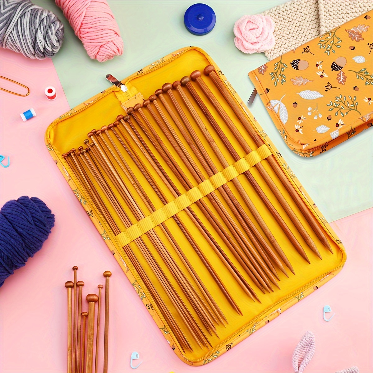 CarryC Long Interchangeable Bamboo Knitting Needle Set
