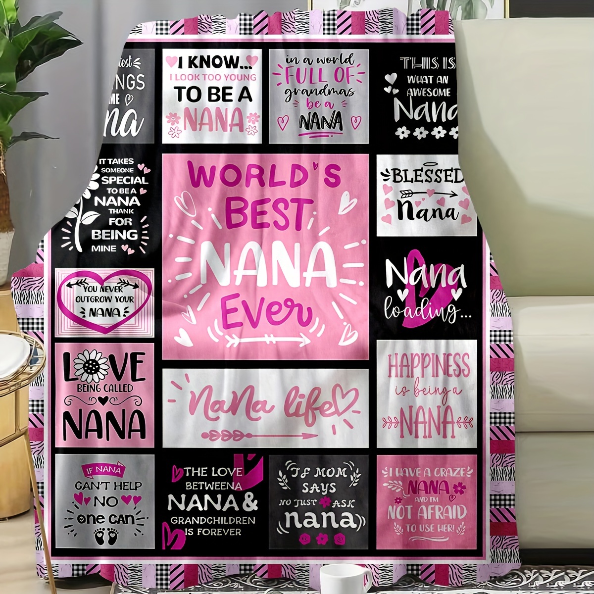 

1pc Soft Flannel Blanket, Best Nana Ever Gifts Pink Bed Blanket, Sofa Blanket, Soft Blanket, Multi-purpose Blanket For All Seasons Christmas Gift