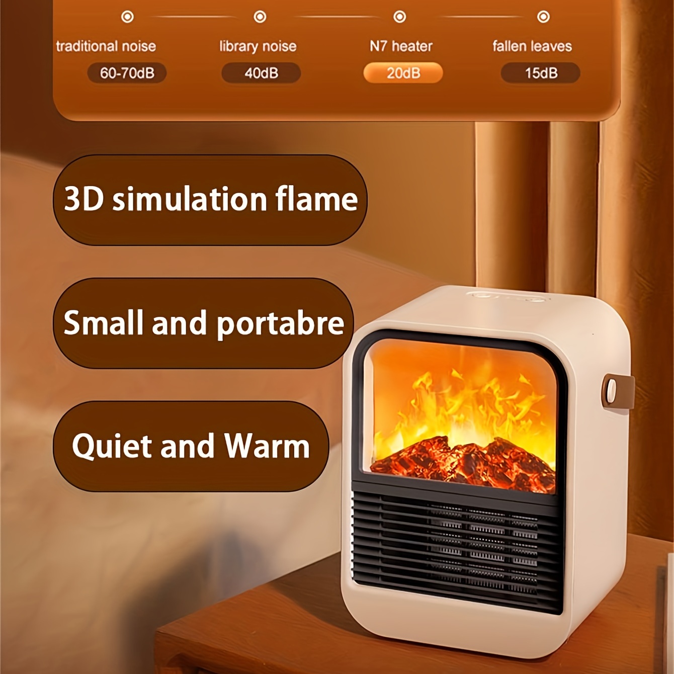 Electric Desktop Heater, Small Heater With Heating And Fan Modes, Space  Heater Fireplace With Realistic Flame u0026 Fire Crackling Sound, Portable  Fireplace Heater For Home Office Christmas Decoration - Temu