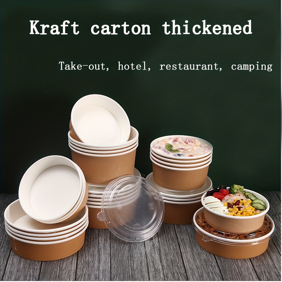 Disposable Kraft Paper Bowls With Lids Paper Takeaway Bowls - Temu