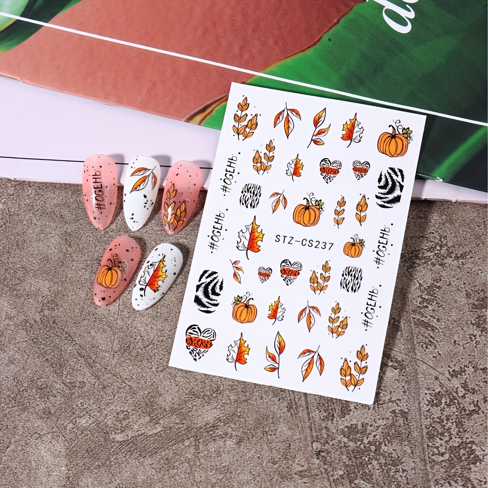 Waterproof Maple Leaf Flower Nail Art Stickers 3D Self Adhesive Decals