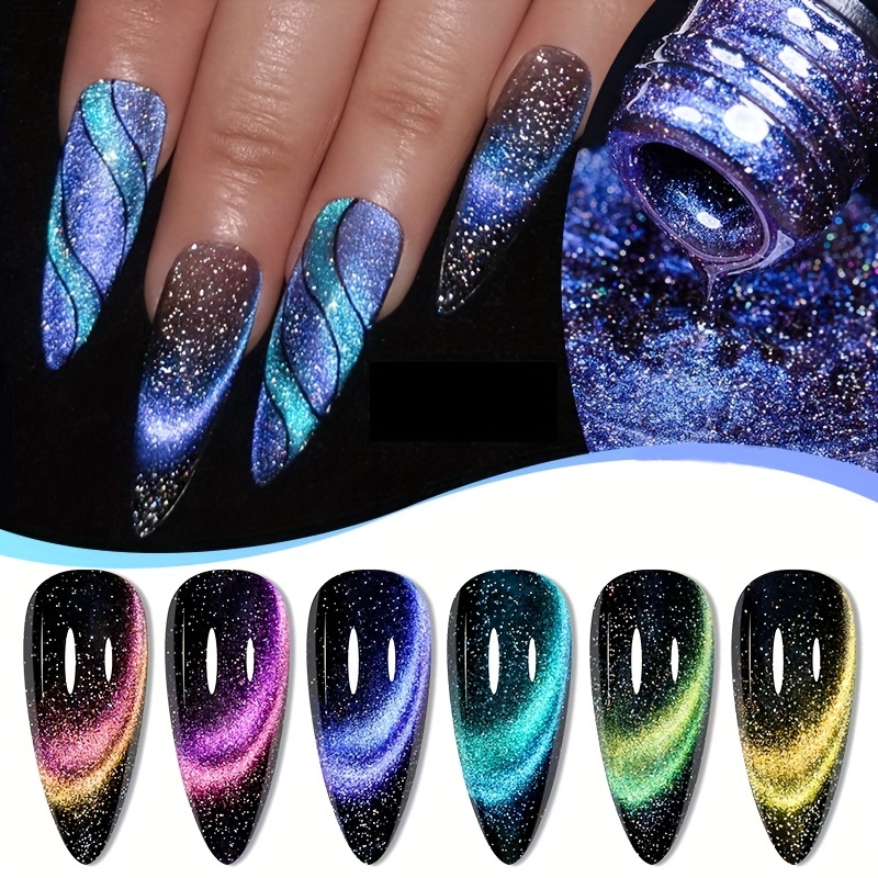 6 Colors 9d Holographic Broken Diamond Cat Magnetic Gel Nail - Temu