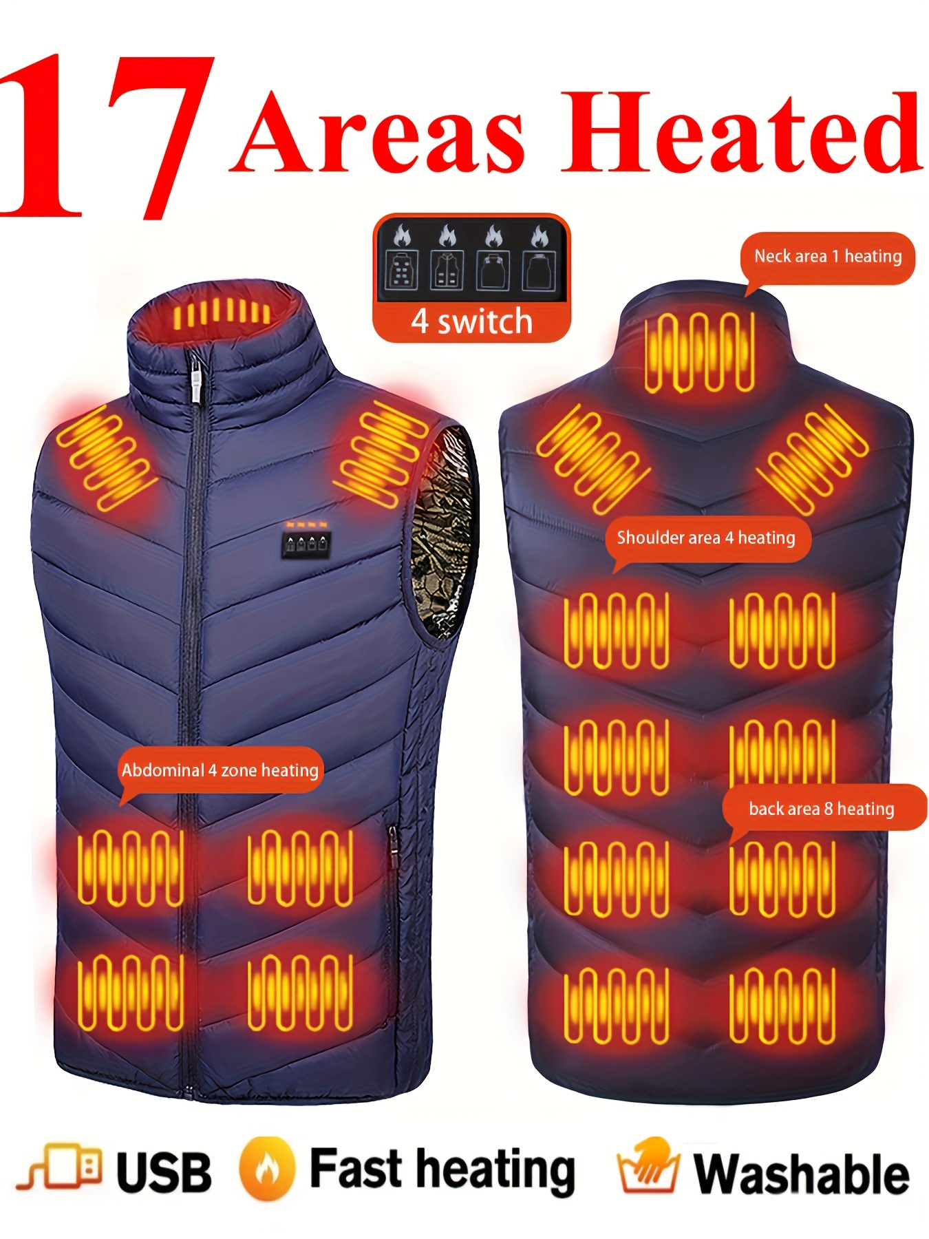 Chaleco calefactable, chaquetas térmicas para hombres y mujeres con 8 zonas  de calefacción, chaleco de invierno con batería para caza de esquí