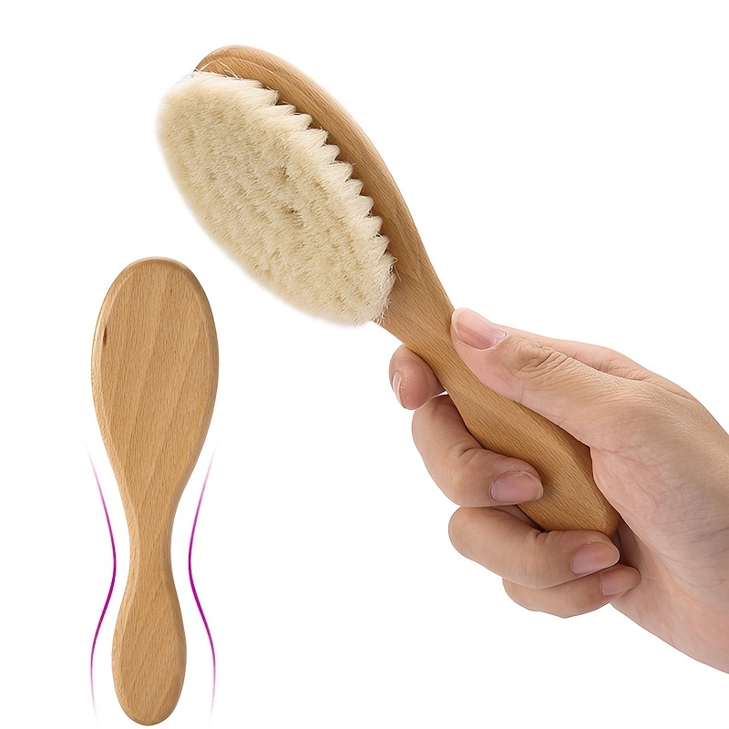 Brosse § Peigne § Masseur en bois et en laine naturelle pour bébé