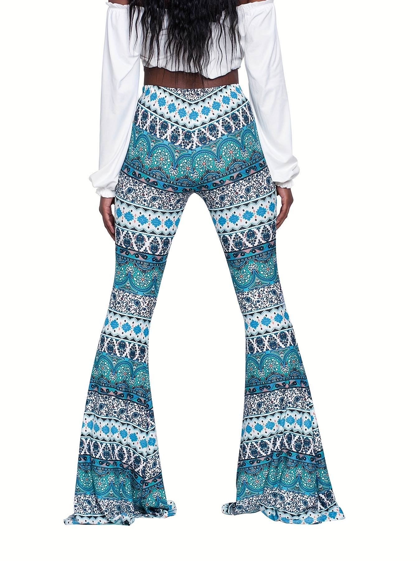 Graphic Print Flare Leg Pants, Boho Slim Pants For Spring & Fall, Women's  Clothing