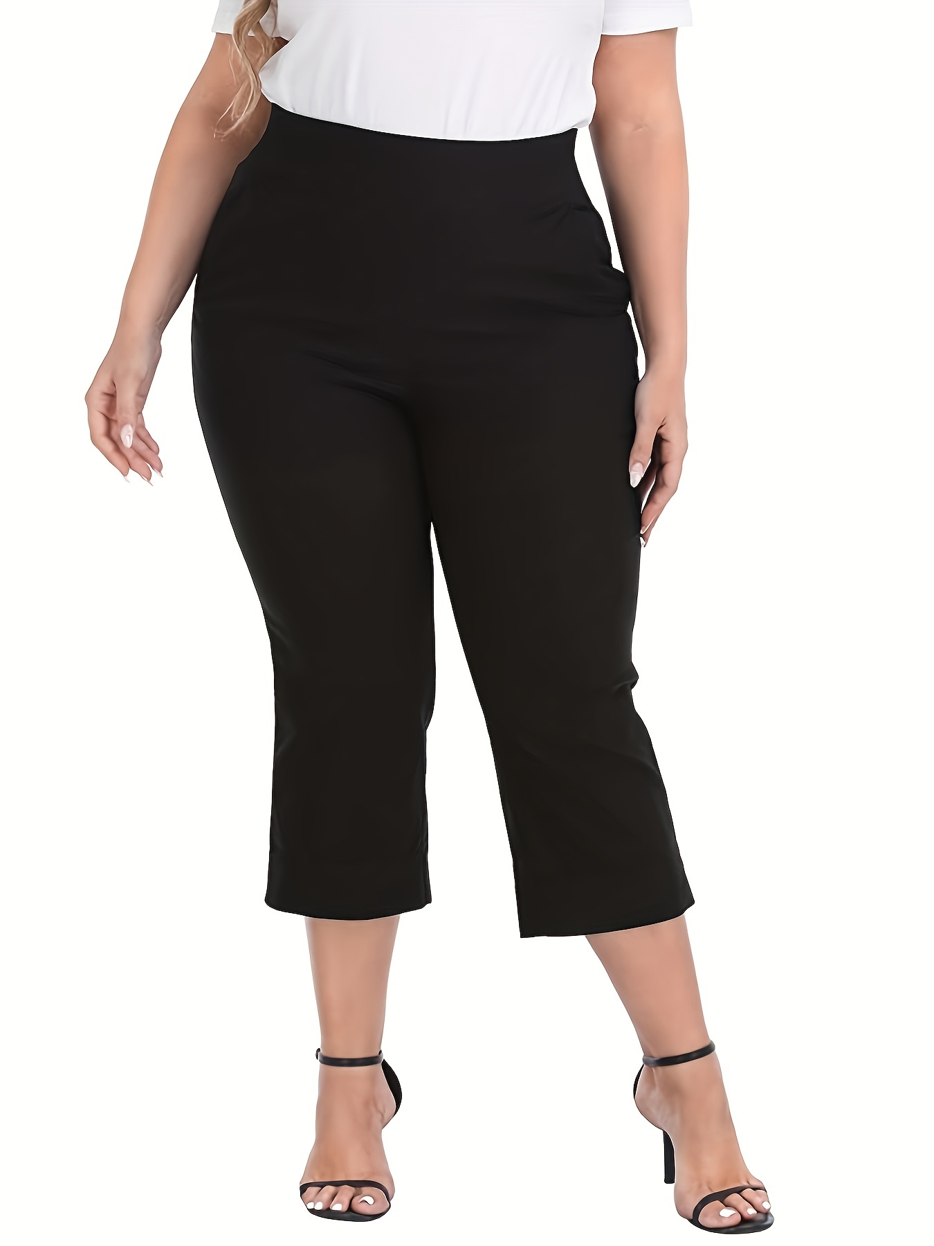 Plus Size Casual Pants Women's Plus Solid High Rise High - Temu