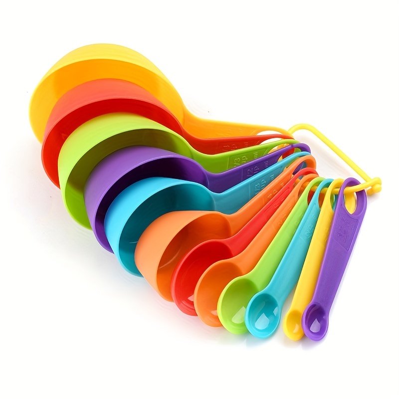 Multi-Color Measuring Cups And Spoons 12 Piece Set Plastic Cooking Kitchen  Tools