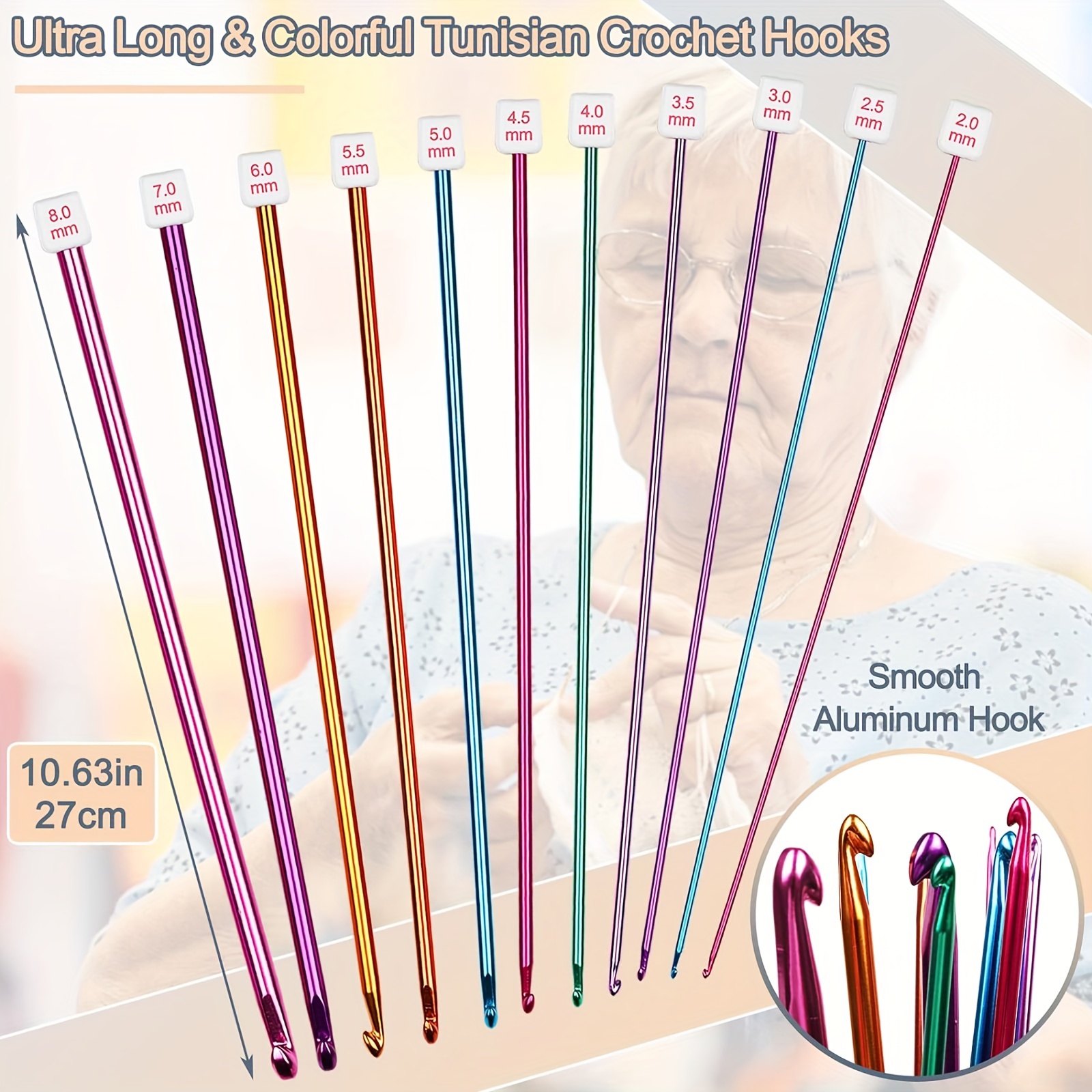 12pcs Afghan Tunisian Crochet Hooks Set 1.2m/48inch Bamboo Knitting Needles  With Plastic Cable