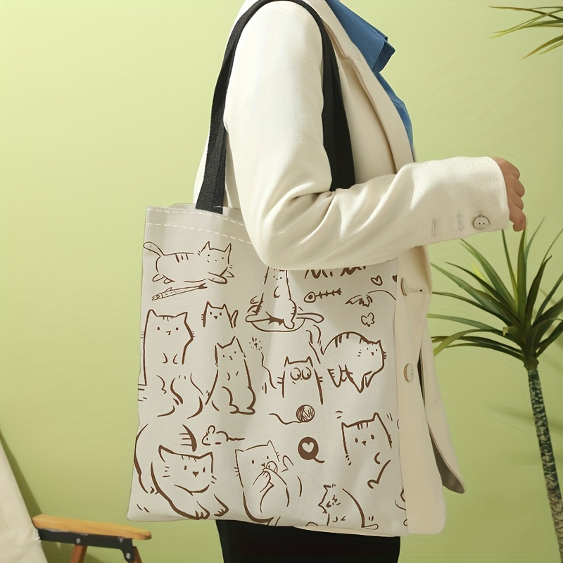 Cute Cat Print Canvas Tote Bag, Large Capacity Shoulder Bag, Women's  Reusable Handbag & Grocery Shopping Bag - Temu