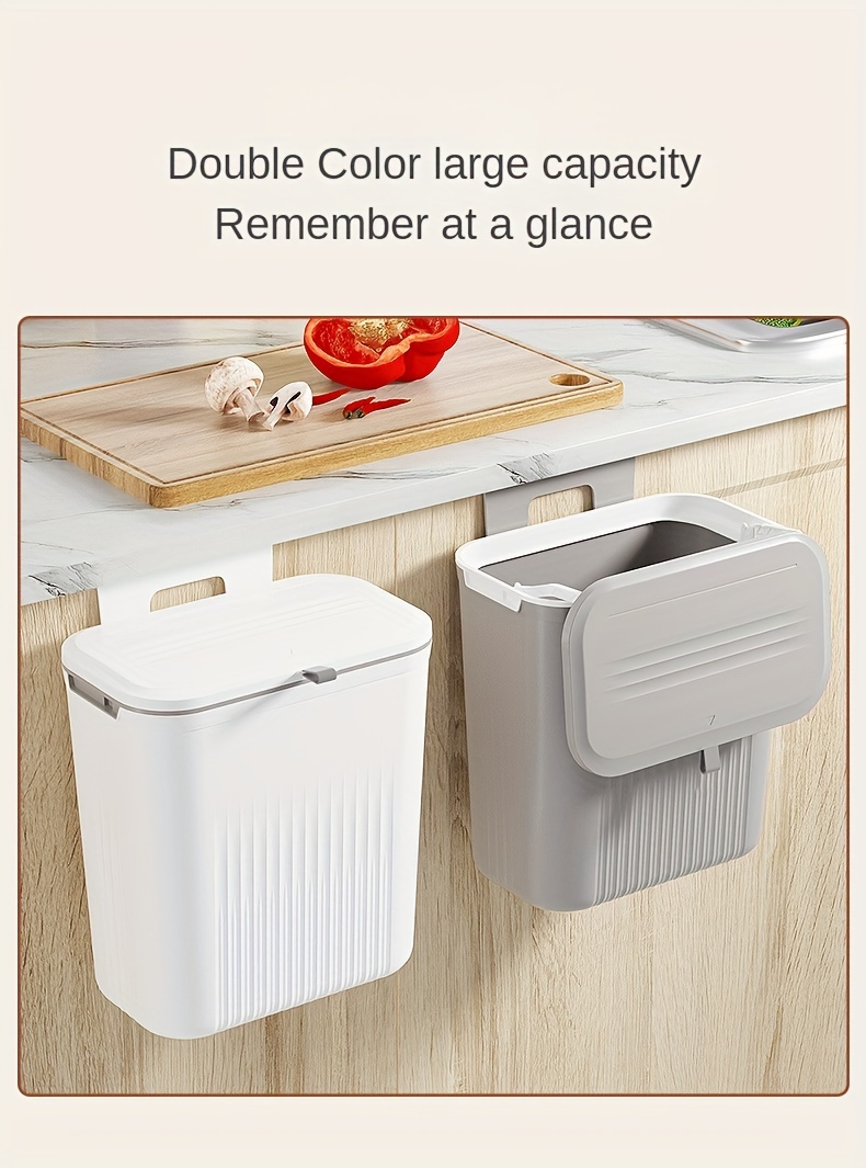 1pc Hanging Trash Can, Household Large Capacity Wall-mounted Garbage Can,  Toilet Living Room Paper Basket, Slide Cover Waste Storage Bucket