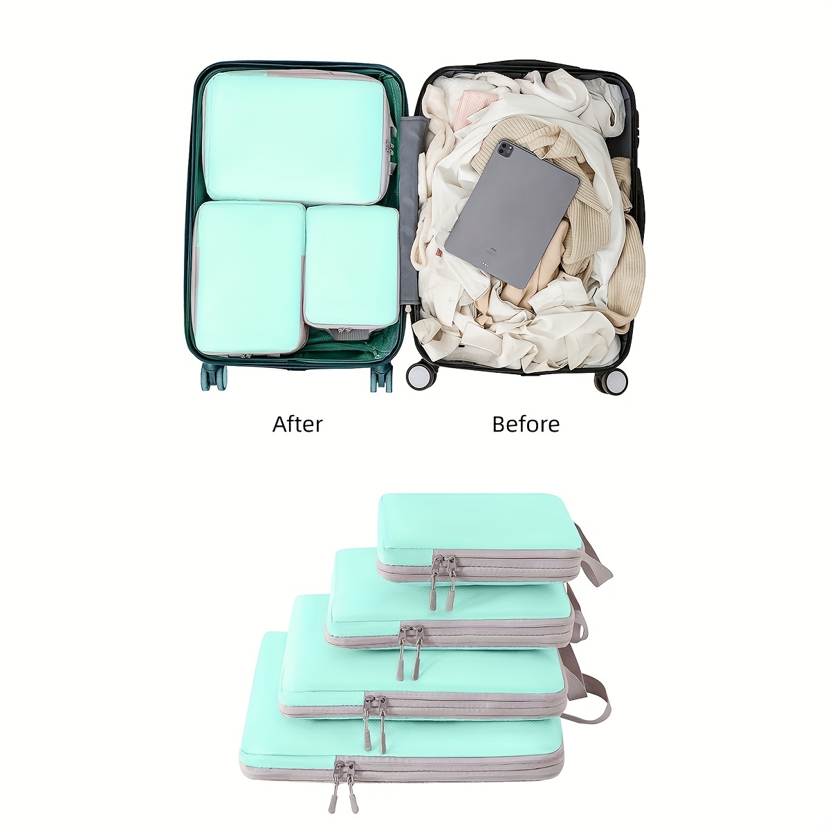 Travel Compression Packing Cubes With Shoe Bag Portable Folding Organizer  Luggage Compressible Pouch Travel Storage Clothes Shoe - AliExpress