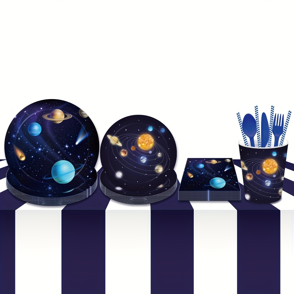 

8/20pcs, Cosmic Planet Theme Party Tableware Set, Disposable Dinnerware Set, Table Decor, Birthday Decor, Home Decor, Scene Decor, Party Atmosphere Props, Holiday Supplies, Party Decor Supplies