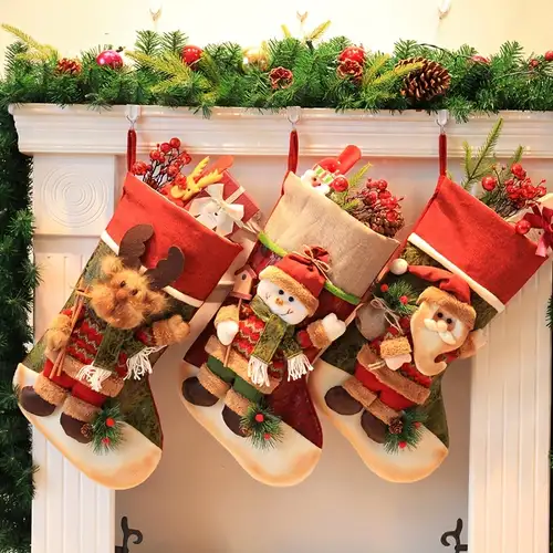 4 Stück Weihnachtsstrumpf Geschenktüte, Große Tasche Süßigkeitentasche,  Weihnachtsbaum Dekoration Socken