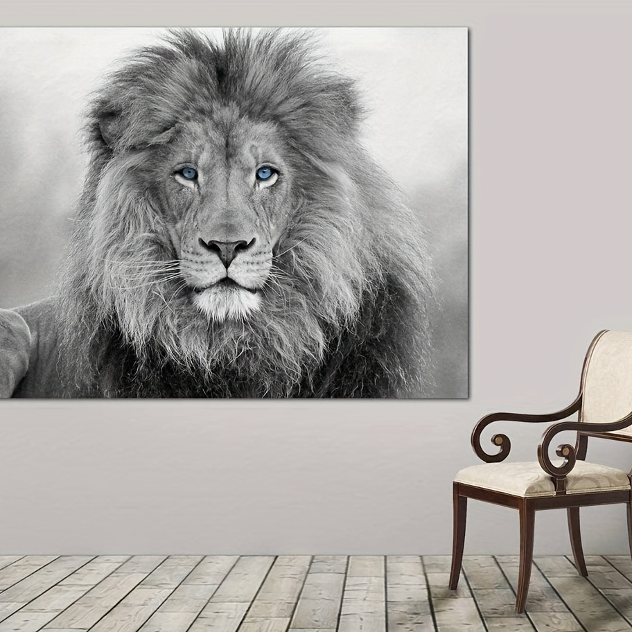 Black White Blue Eyes Lion Wall Art Animal Lion - Temu