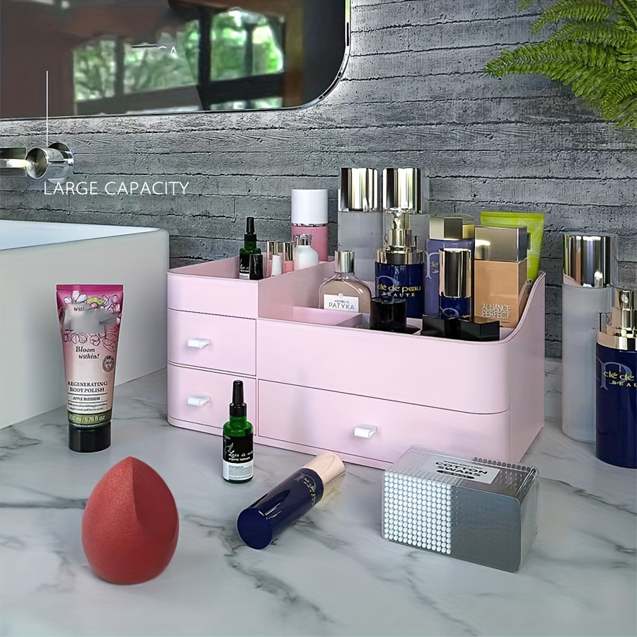Simbuy Organizador de maquillaje con 3 cajones, almacenamiento para  encimera de tocador de baño para cosméticos, cepillos, loción, lápiz labial  de