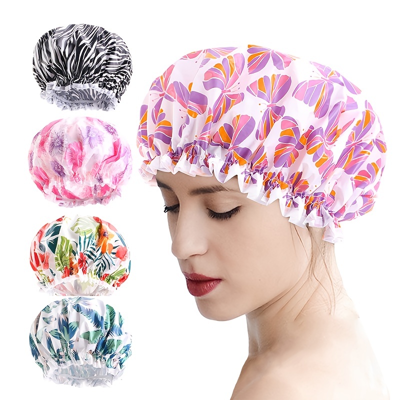 Gorro de ducha para mujer, reutilizable, impermeable, doble capa  impermeable, gorra de ducha grande, gorros de ducha de plástico con forro  de PEVA