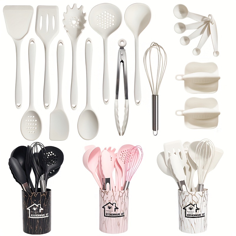 Silicone Kitchen Utensils Set With Storage Bucket, Heat Resistant Cooking  Utensils Set, Non-stick Silicone Kitchen Spatula And Spoon, Egg Beater,  Food Tongs, Measuring Spoon, Kitchen Utensils, Kitchen Supplies, Ready For  School 