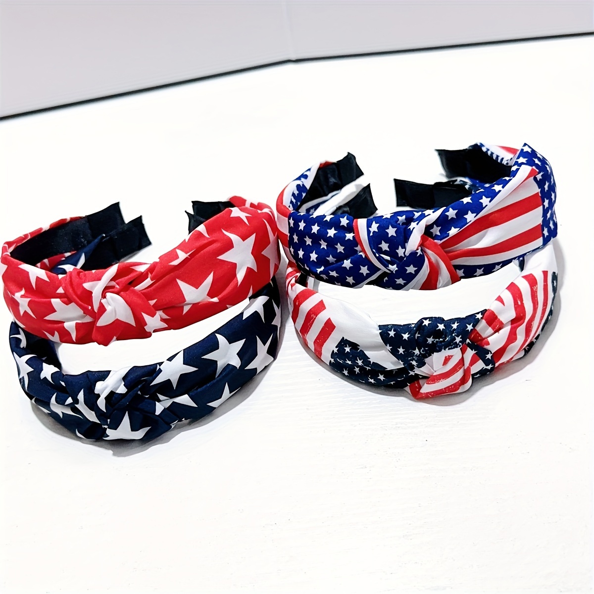 

4pcs/set American Independence Day Knotted Head Band Flag Printed Non Slip Head Wear Wide Brimmed Head Hoop For Women And Daily Uses