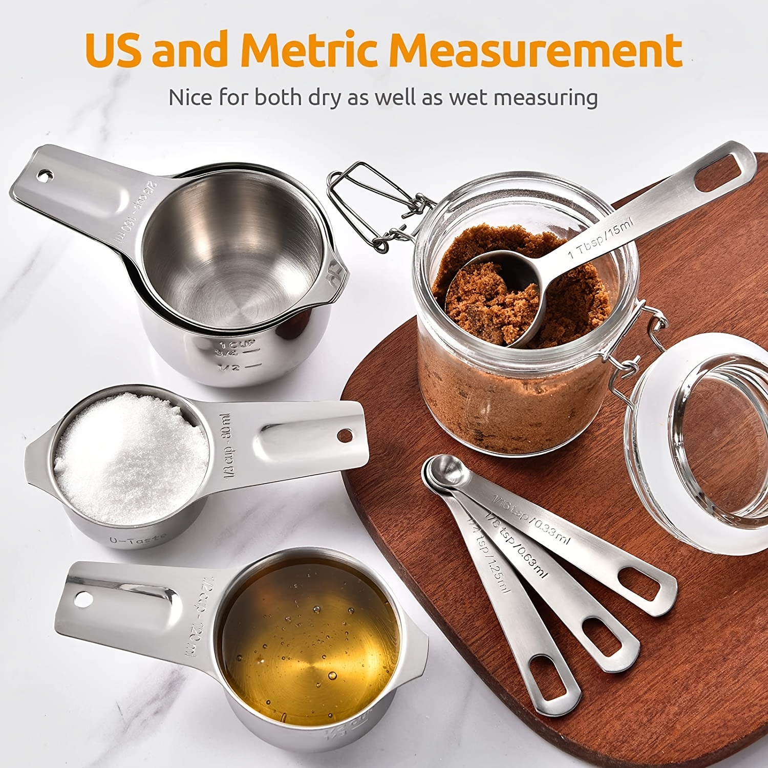 Vasos medidores, de acero inoxidable, para medir de grado alimenticio, para  cocina y hornear (juego de 7)