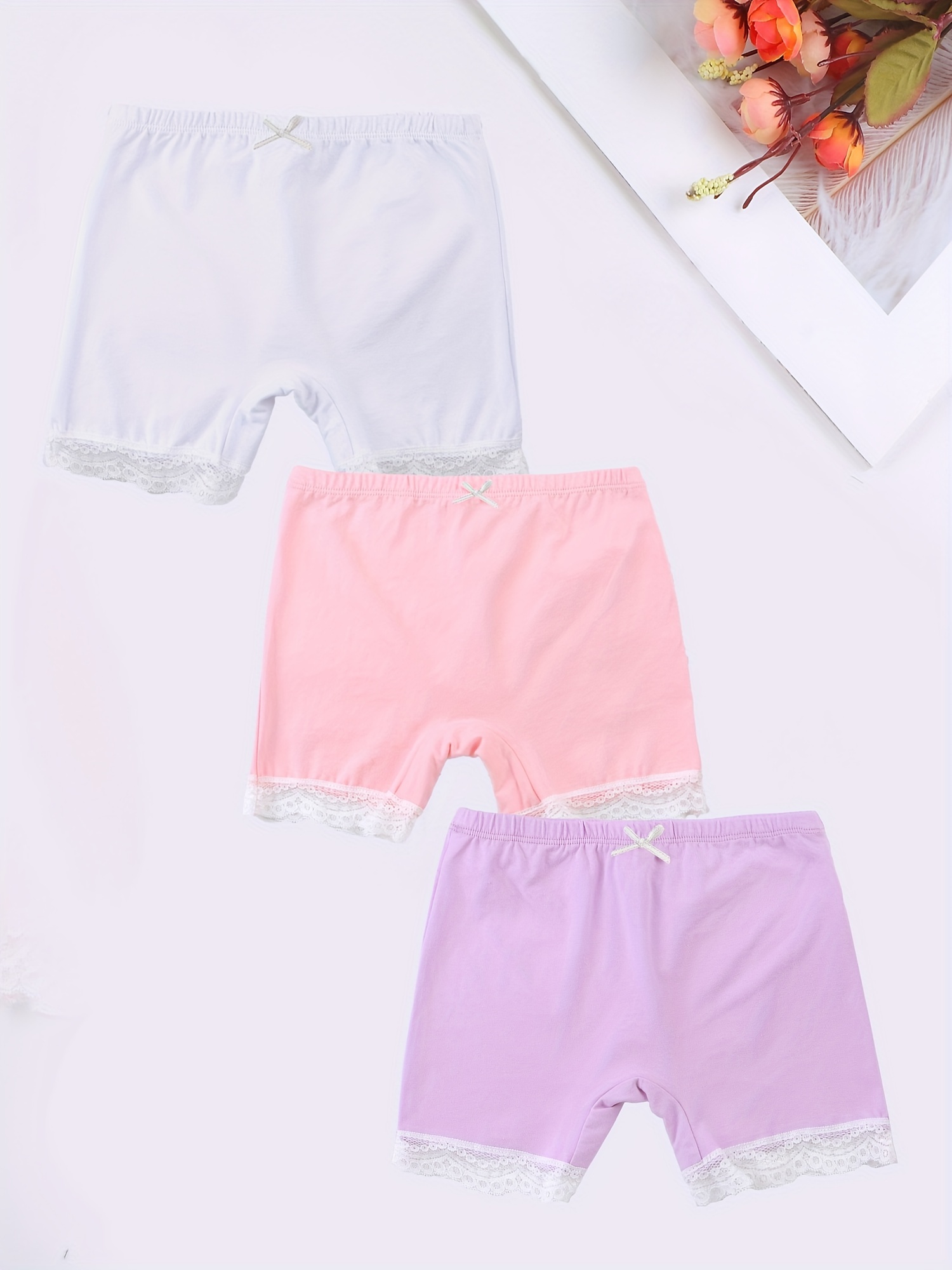 Girl's Cotton Boyshorts Lace Trim Elastic Waist Shorts - Temu