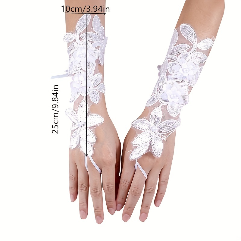 1 Par De Guantes Blancos Sin Dedos De Malla Para Mujeres Con Detalles De  Encaje Y Decoración De Diamantes De Imitación Para Uso Diario, Moda de  Mujer