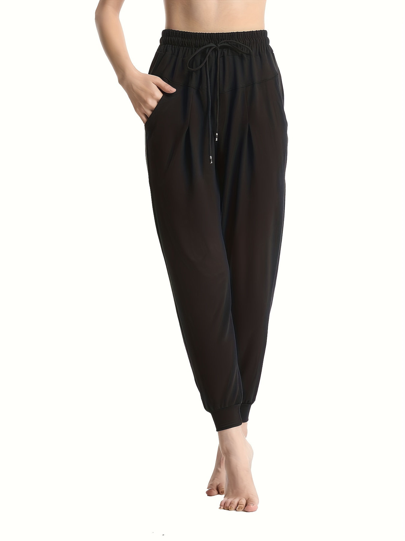 Solid Color Drawstring Workout Cropped Pants - Temu  Yoga pants loose,  Drawstring pajama pants, Capri yoga pants