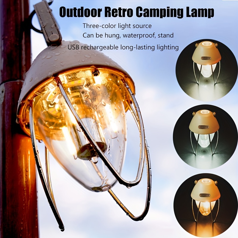 Retro LED Camping Lantern, USB Rechargeable Camping Lamp, Vintage