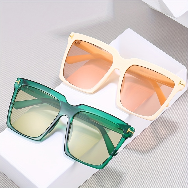 Square Frame Sunglasses Ombre Lens Glasses Rivet Decor Eyewear