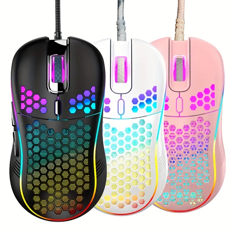 Honeycomb Wired Gaming Mouse, RGB Backlight and 7200 Adjustable dpi, Ergonomic and Lightweight USB Computer Mouse with High Precision Sensor for
