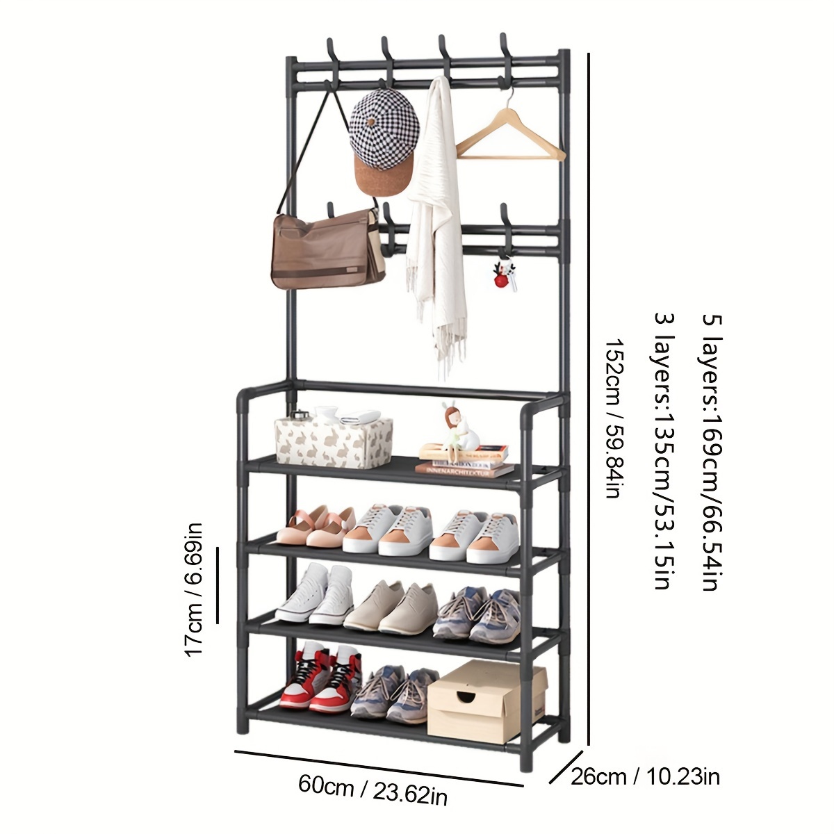 1pc 8-tier 7-grid Shoe Storage Combination Coat Rack With Black Frame And  Simple Assembly, Modern Minimalist Style Shoe And Hat Racks For Household  Use