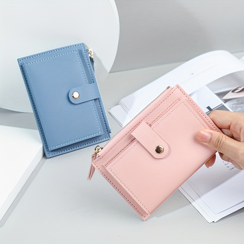 

Trendy Simple Buckle Short 0 Wallet, Casual Solid Color Card Holder, Perfect Coin Purse For Daily Use