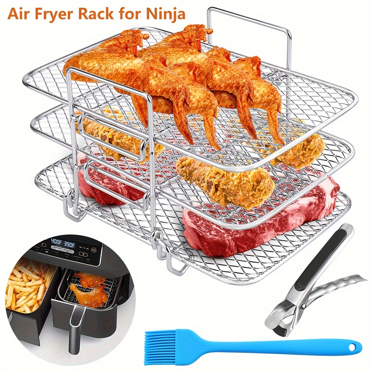Air Fryer Rack Compatible With Ninja Foodi Dual Air Fryer Dehydrator Stand  304 Stainless Steel Dehydrator Rack 3-layer Dehydrator Holder Tray With 3  Stackable Sheets Air Fryer Square Pan Rack - Temu