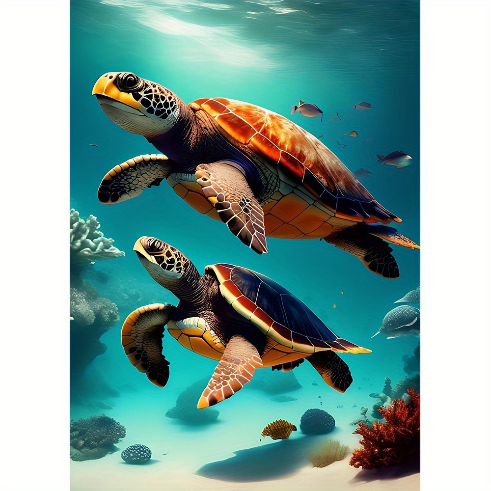 

1pc Large Size 30x40cm/ 11.8x15.7inch Without Frame Diy 5d Diamond Painting Swimming Turtles, Full Rhinestone Painting, Artificial Diamond Art Embroidery Kits, Handmade Home Room Office Wall Decor