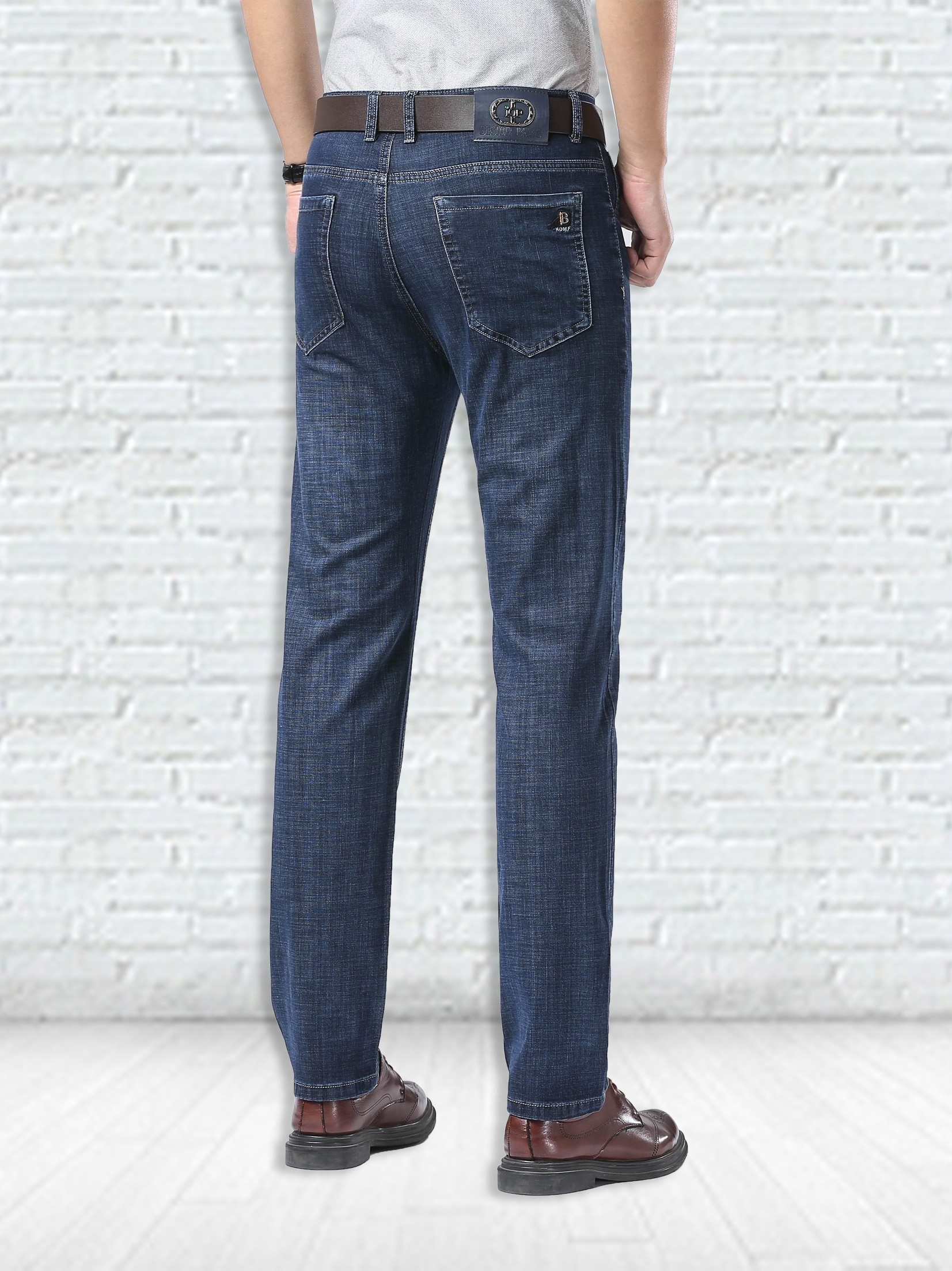 Slim Fit Straight Leg Cotton Jeans Men's Casual Street Style
