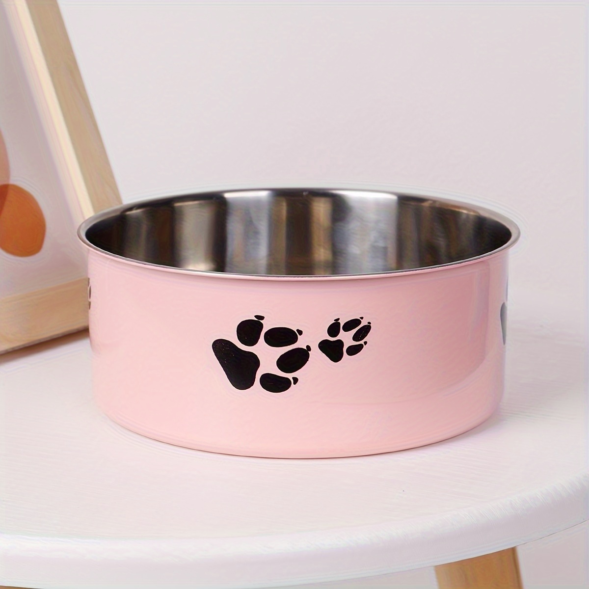 

1pc Stainless Steel Dog Bowl Paw Print Dog Feeder Bowl Easy To Clean Non-slip Dog Water Drinking Basin