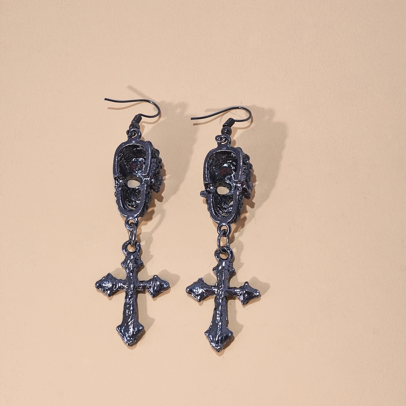 Black Skull Cross Design Dangle Earrings Rhinestone Decor - Temu