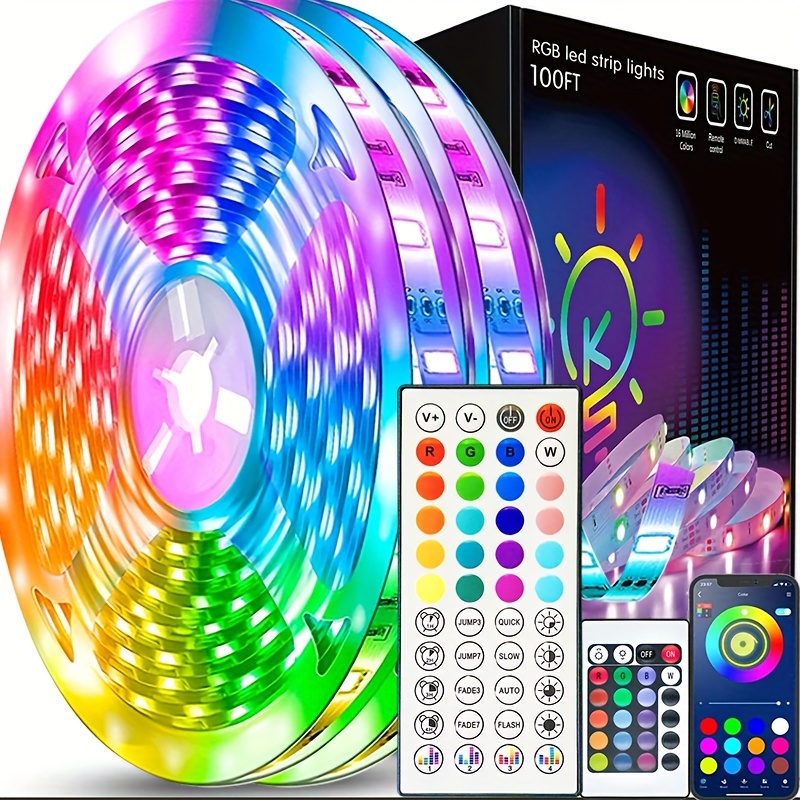 20m Led Lights Bluetooth Rgb Lights Led Tape Lights With 44-keys Remote  Music Sync Colour Changing Led Mood Strip