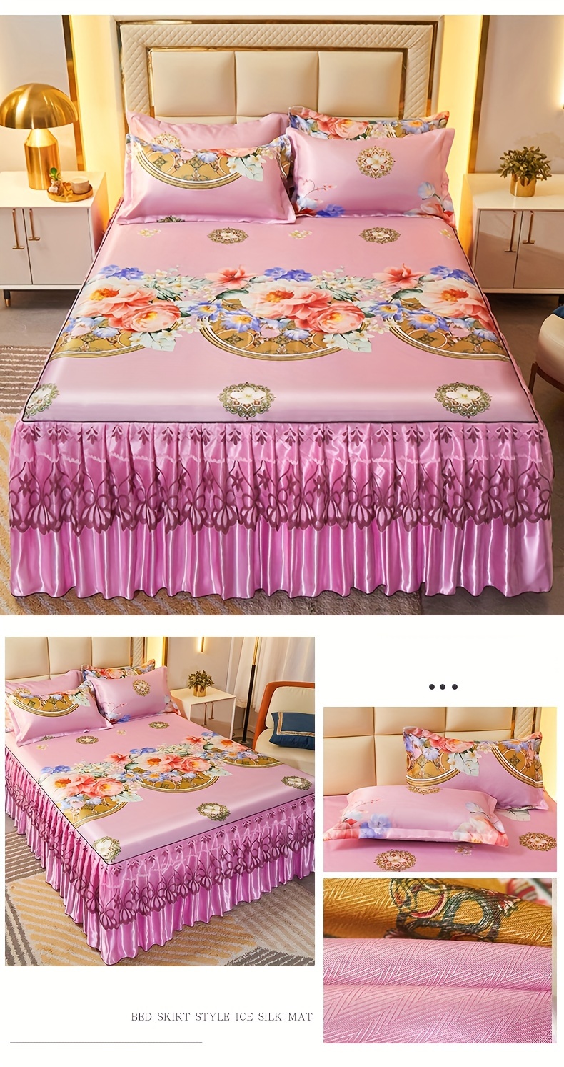 2pcs 3pcs jacquard bed skirt set with pillowcases lace hem floral pattern soft comfortable machine washable polyester   contemporary style woven fabric 120g single double size options details 14