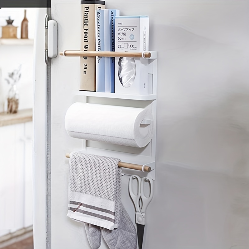 

1pc, Magnetic Spice Rack, Magnetic Shelf With Paper Towel Holder, Kitchen Refrigerator Storage Rack, Fridge Magnet Organizer
