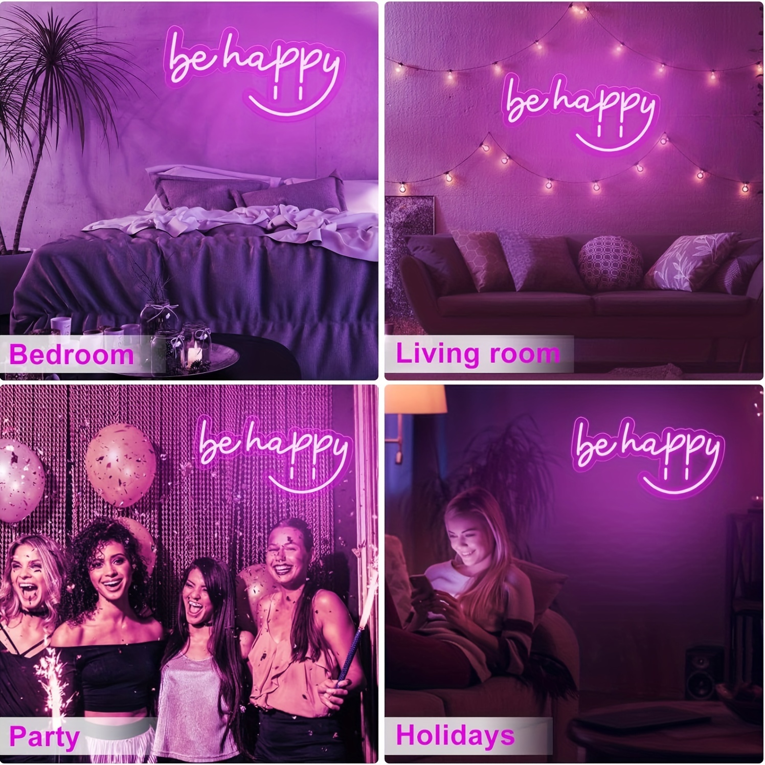 1pc be happy neon sign light letter room decoration neon sign light portable pink led sign party gift home bedroom wall decoration lights usb powered