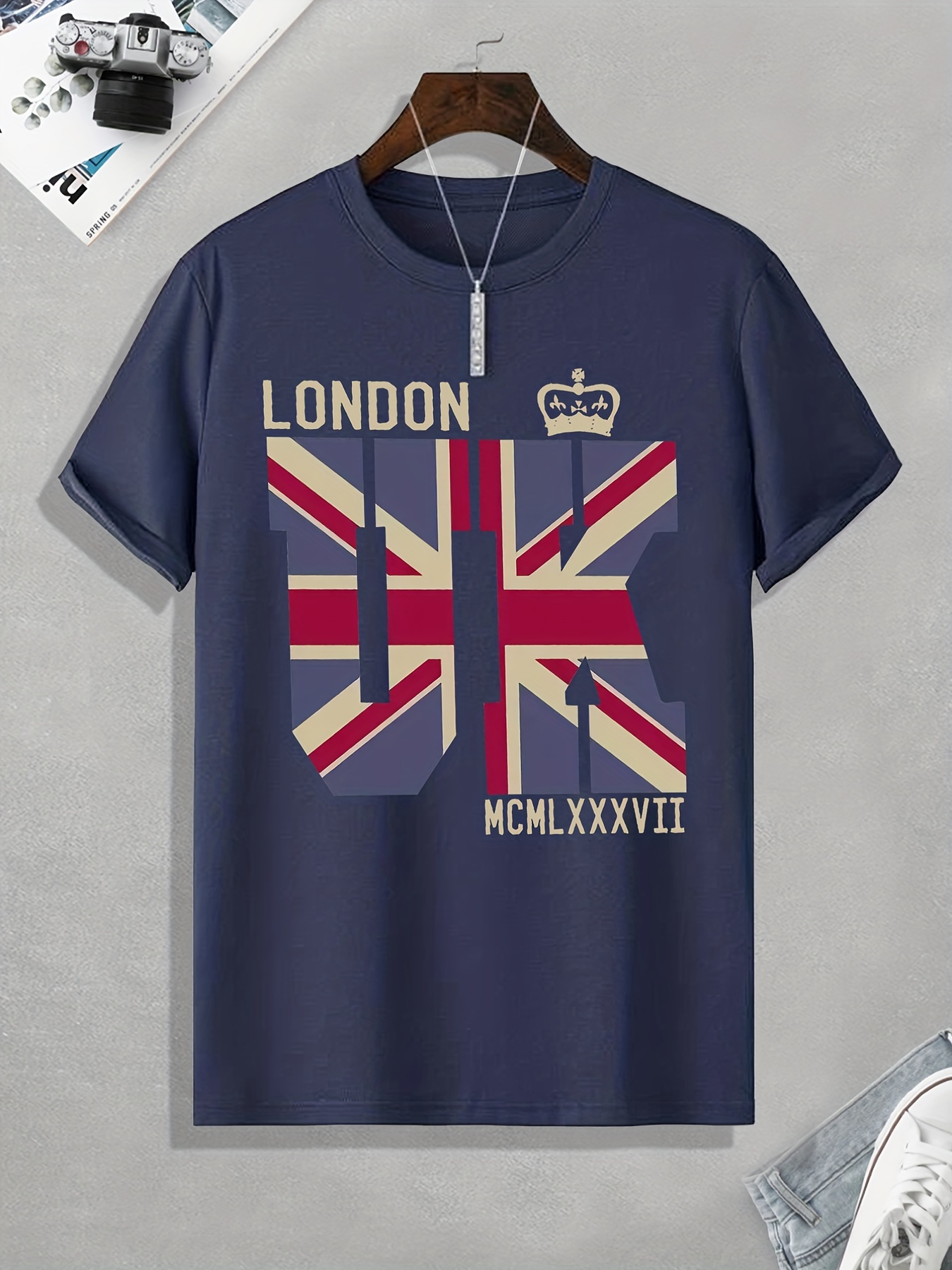 メンズTシャツ ロンドンイギリス国旗プリントTシャツ 夏春秋用