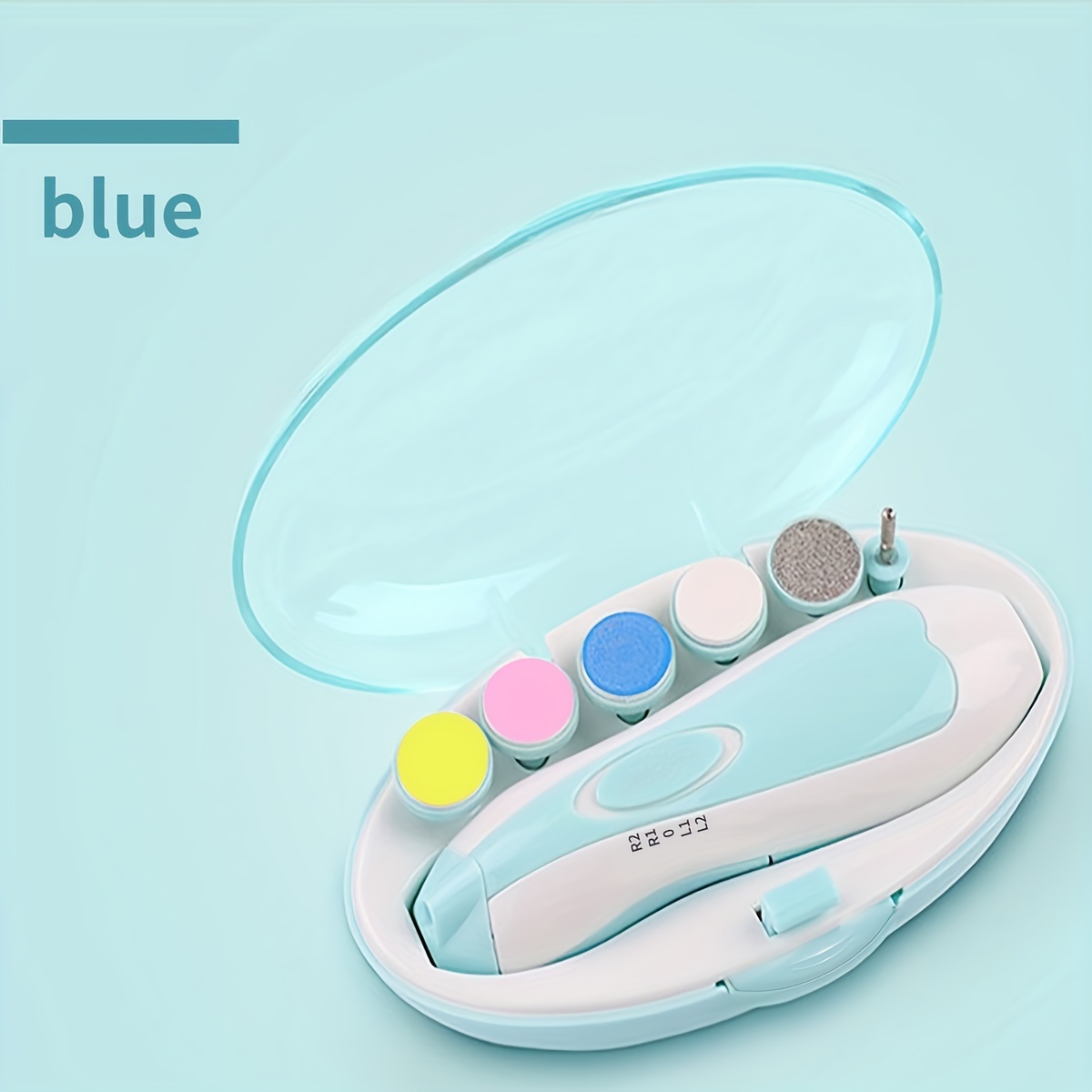 Coupe-ongles électrique pour bébé bleu et boîte de rangement