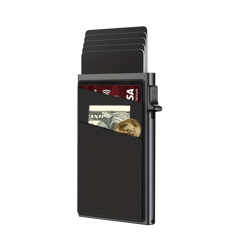 

Rfid Blocking Portable Automatic Pop-up Wallet, Minimalist Slim Metal Business Card Holder, Holds Cards & Cash